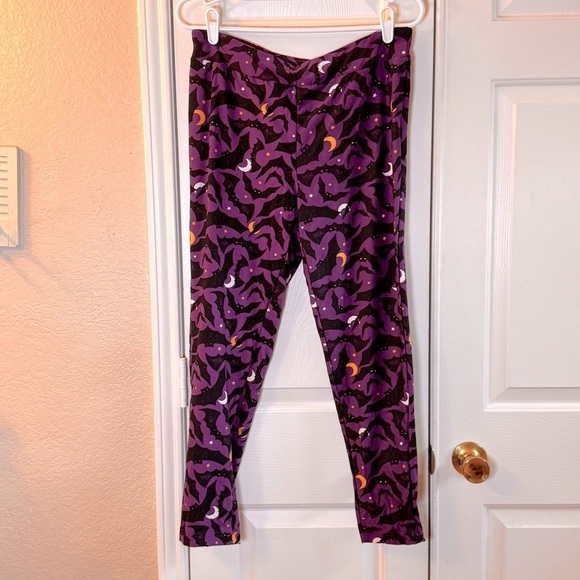 Terra & Sky Purple Halloween Theme Bat Leggings, SZ 14W OX - Picture 1 of 4